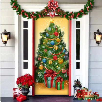 Christmas Forest Background Fabric Door Hanging for Christmas Party Decoration