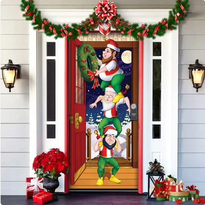 Christmas Forest Background Fabric Door Hanging for Christmas Party Decoration