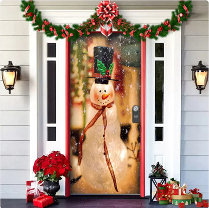 Christmas Forest Background Fabric Door Hanging for Christmas Party Decoration